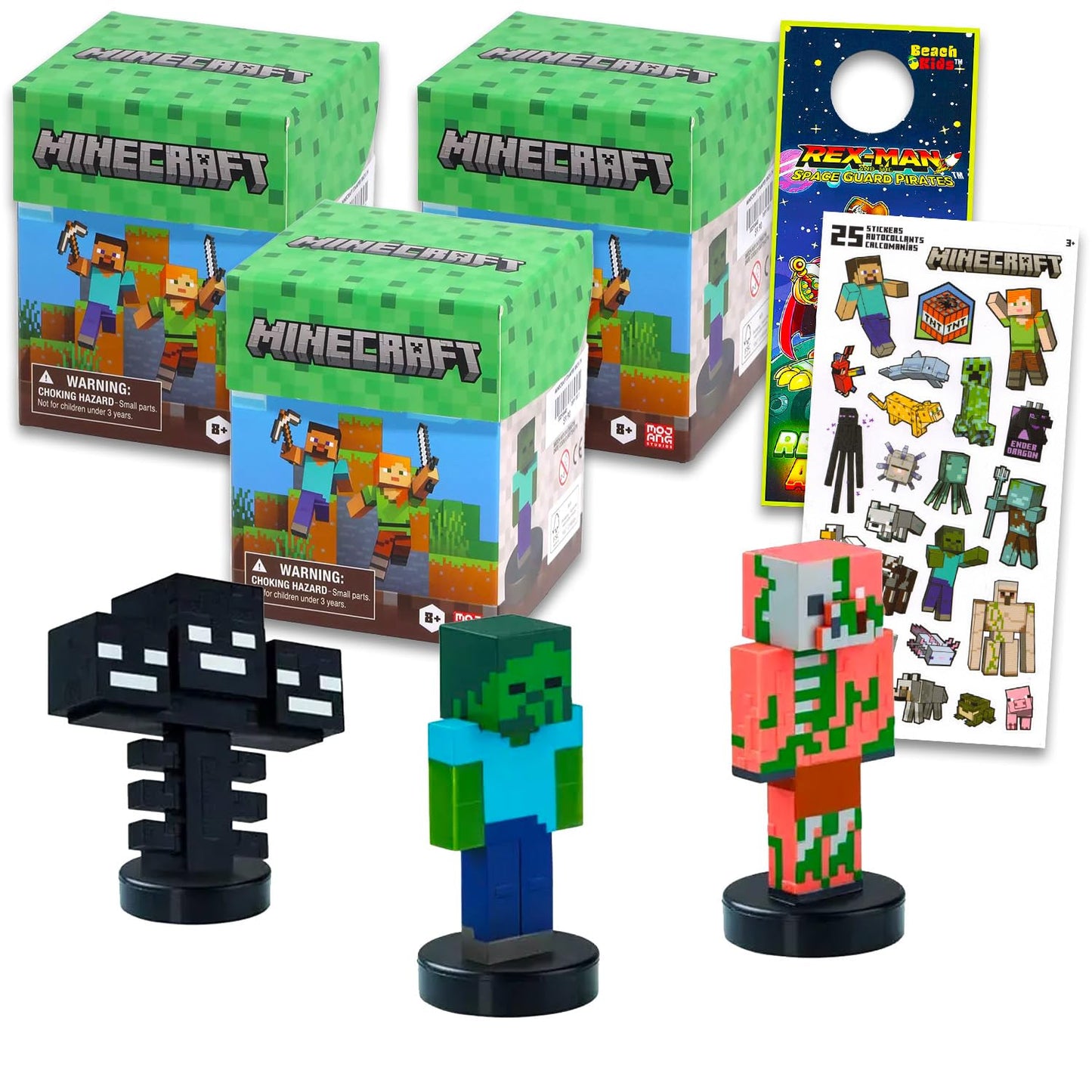 Minecraft Blind Box Set für Kinder - Set mit 3 Stamper Mini Figure Blind Boxen
