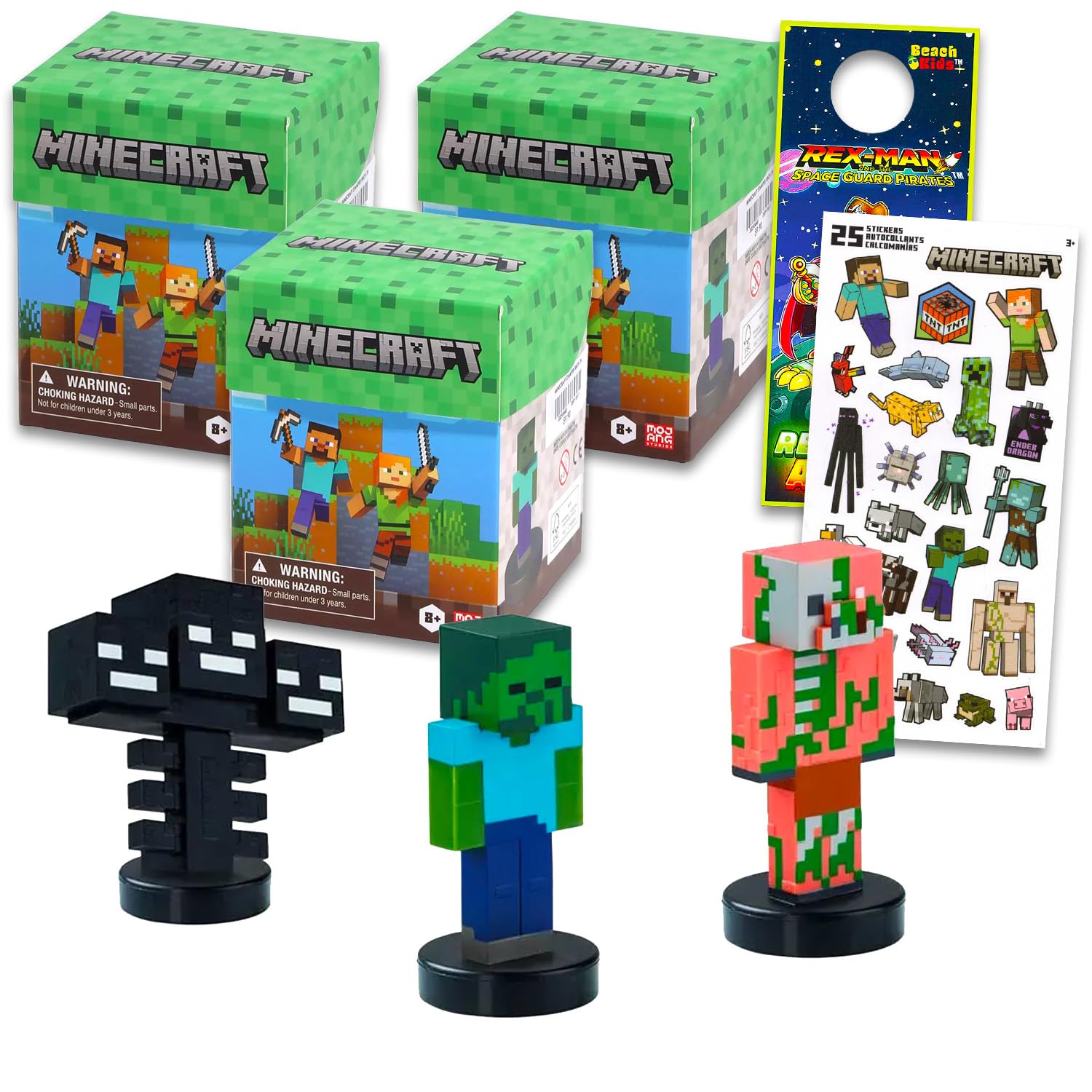 Minecraft Blind Box Set für Kinder - Set mit 3 Stamper Mini Figure Blind Boxen