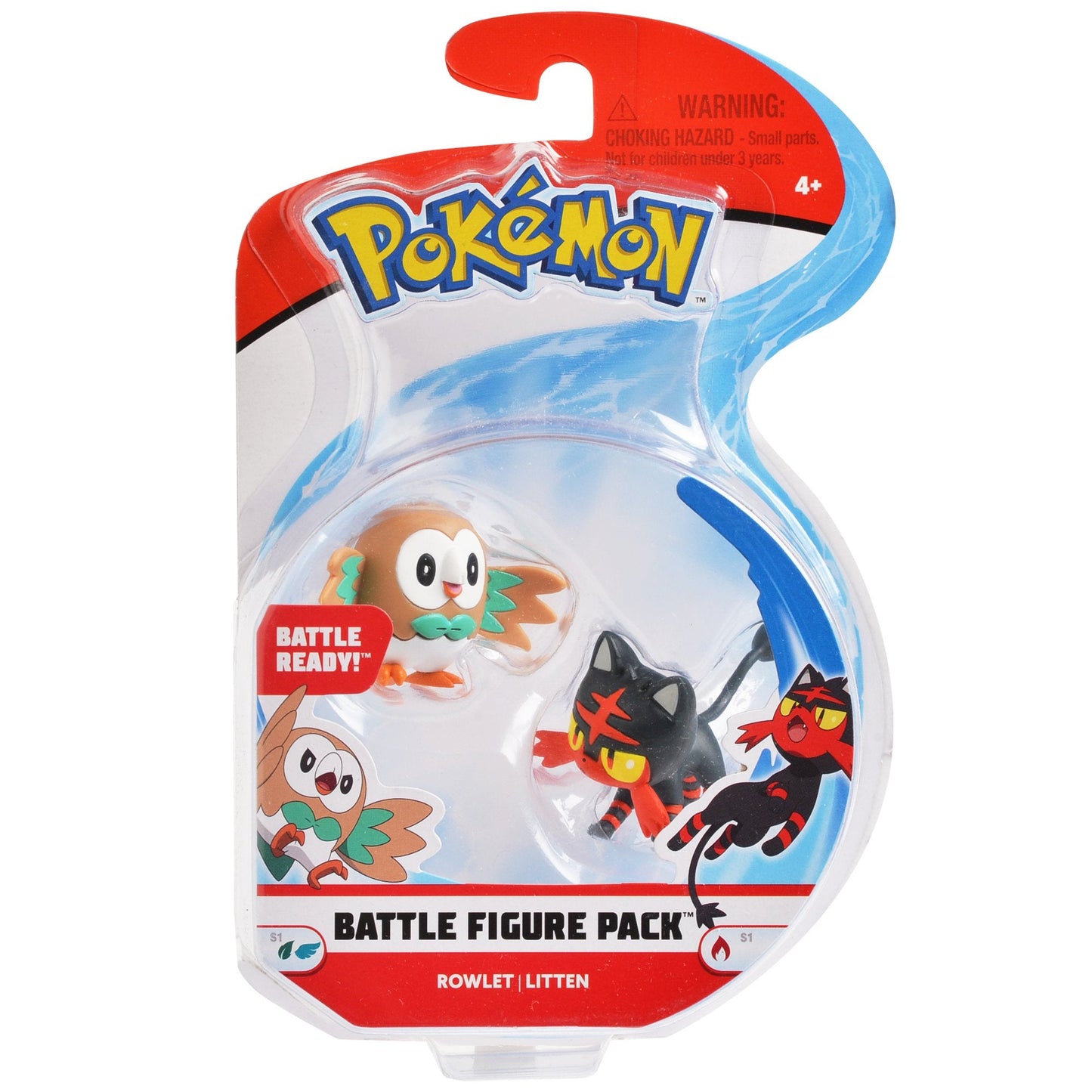 Pokémon 95002 2' Battle Action Figure enthält 2' Rowlet und 2' Litten (Paket von 2)