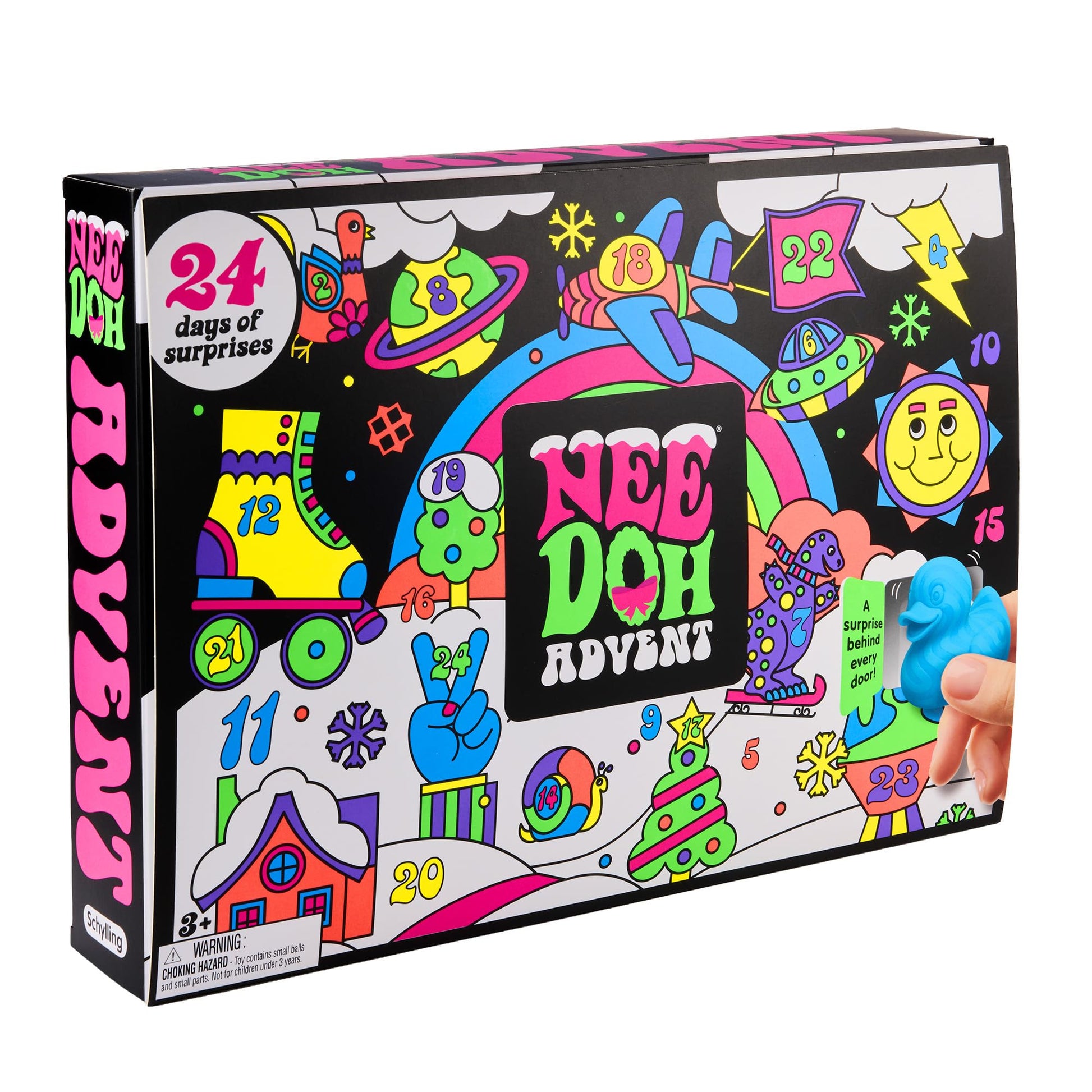 Schylling NeeDoh Squishmas Adventskalender - 24 Mini Squeeze Toys - Weihnachts Countdown - Alter 3+ (Paket von 1)