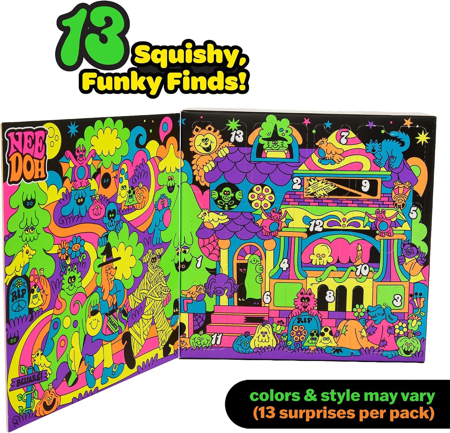 Schylling NeeDoh Funky Frights Squish-O-Ween Countdown (Paket von 1) | Halloween Advent mit 13 Mini Squeeze Toys