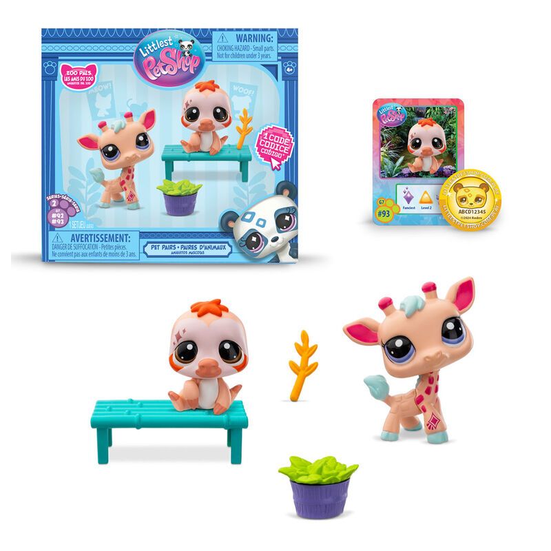 Kleinste Pet Shop Pet Pairs Zoo Pals Giraffe & Faulheit 2er-Packung Mini-Figuren, Alter 4+