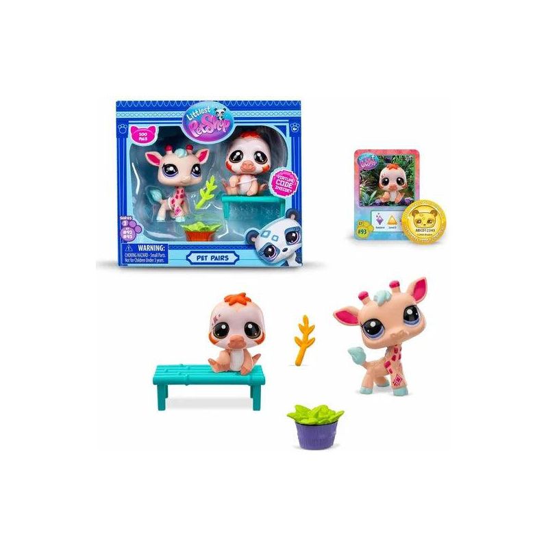 Kleinste Pet Shop Pet Pairs Zoo Pals Giraffe & Faulheit 2er-Packung Mini-Figuren, Alter 4+