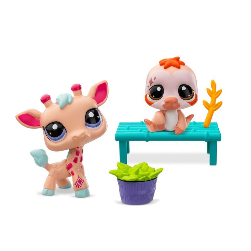 Kleinste Pet Shop Pet Pairs Zoo Pals Giraffe & Faulheit 2er-Packung Mini-Figuren, Alter 4+