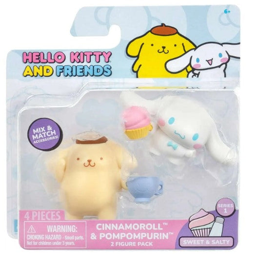 Hello Kitty and Friends 2 Zoll Figure Packung, Süß & Salzig Pompompurin & Cinnamoroll