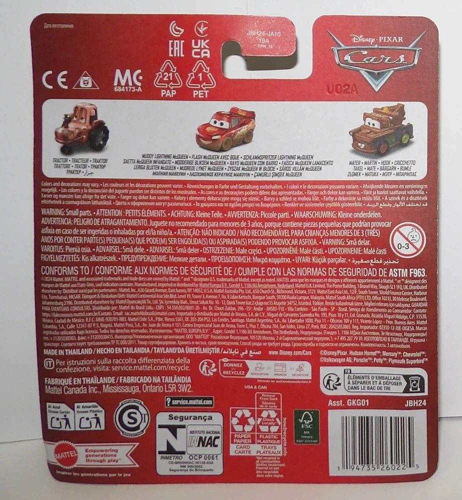 Disney Pixar Cars Mini Racers ~ TRACTOR, MUDDY LIGHTNING, MATERIAL ~ 3er-Packung